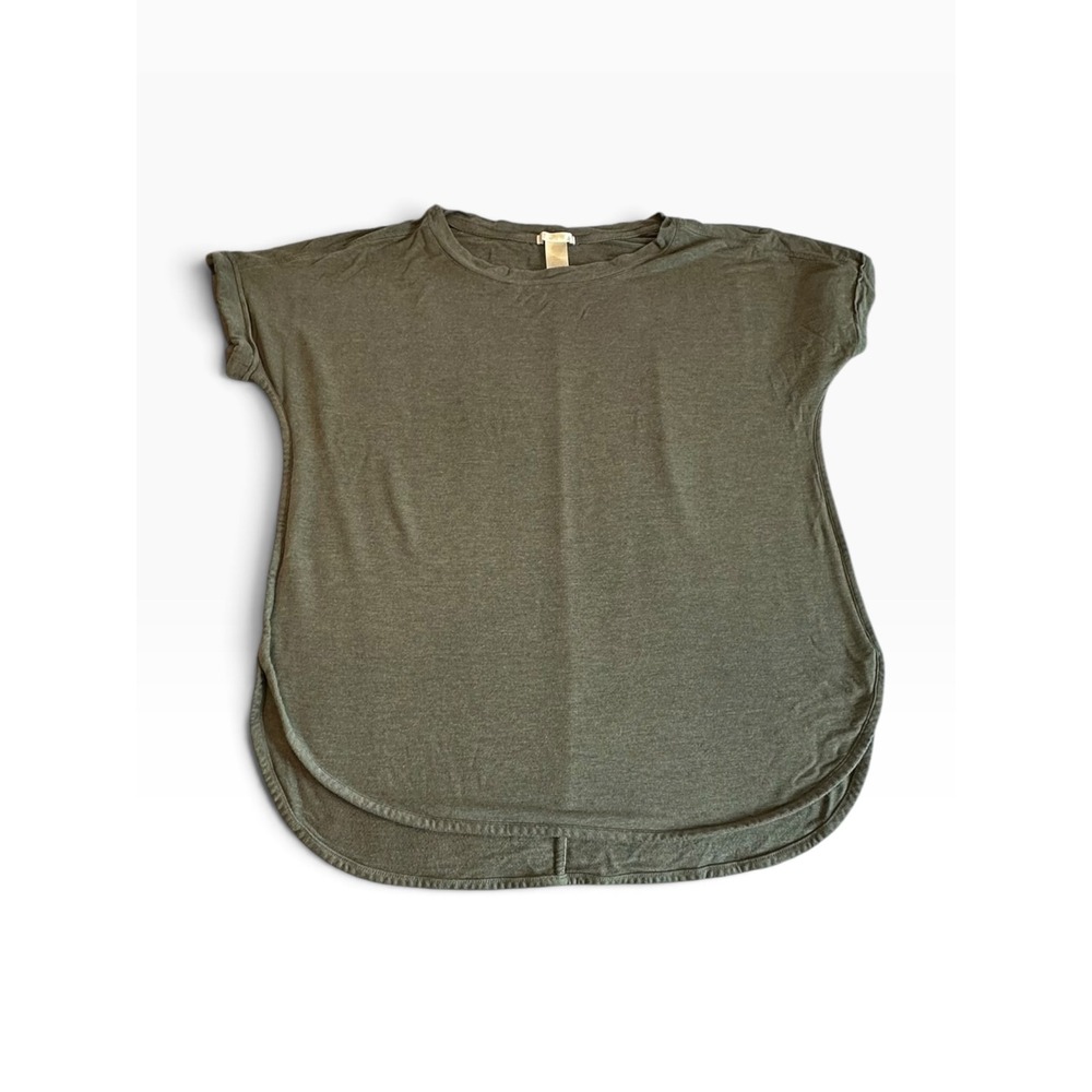 Matty M Tunic Top Womens XL Olive Green Cuffed Sleeve Curved Hem